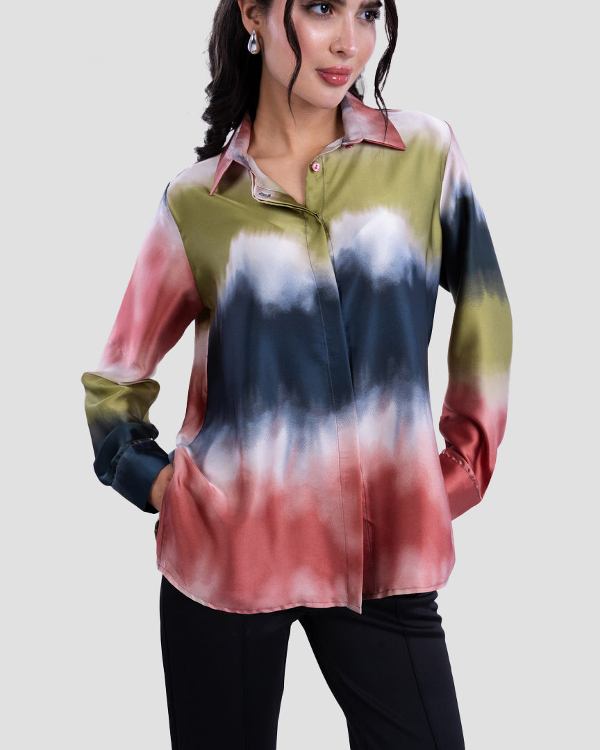TIE-DYE EFFECT FLOWY BLOUSE