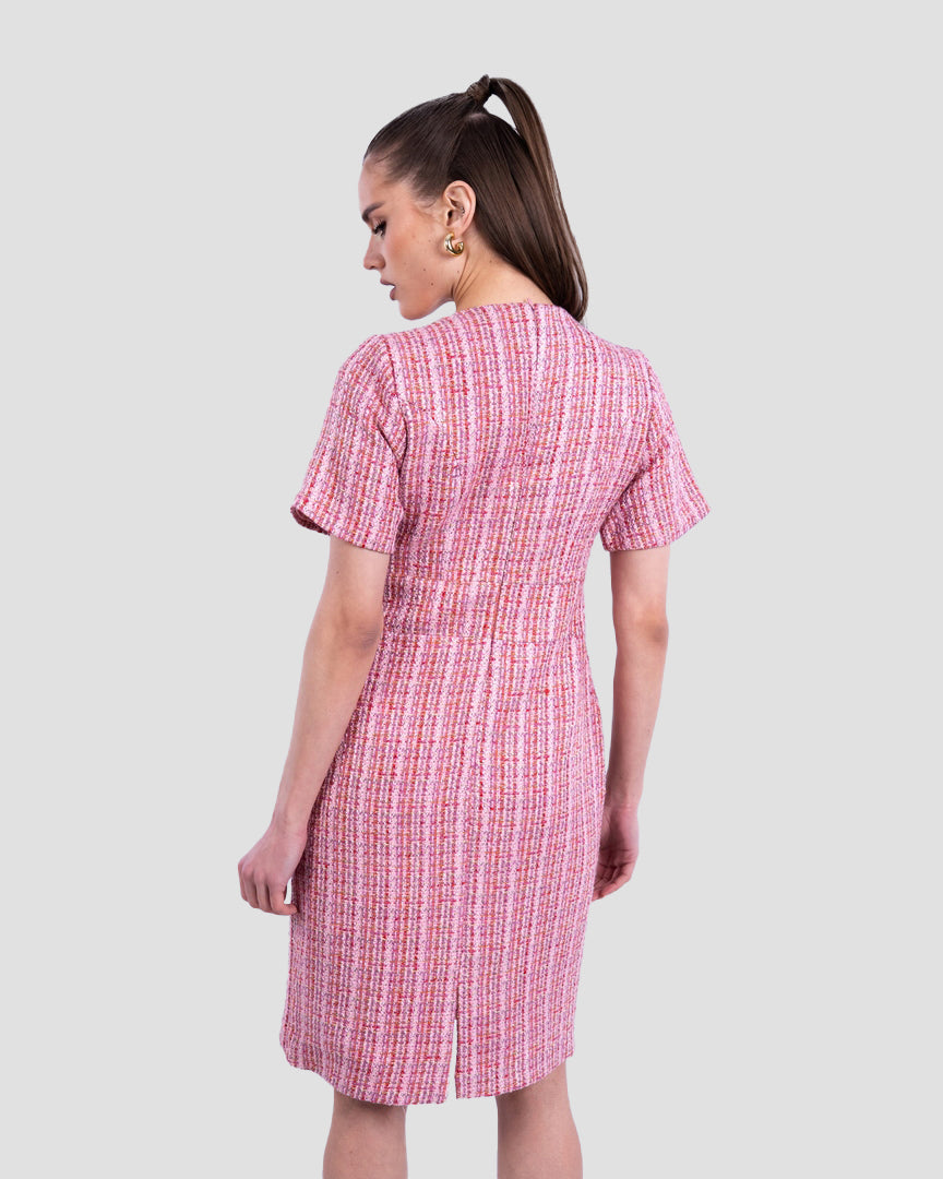 TWEED STYLE DRESS WITH FRONT BUTTON DETAIL