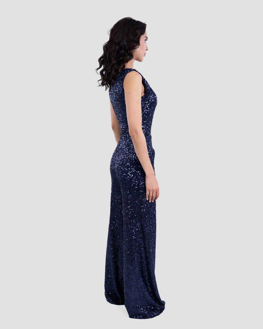 SEQUIN JUMPSUIT WITH V-NECK