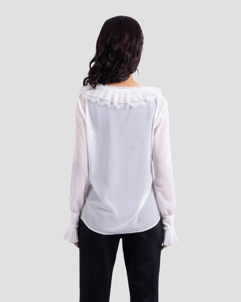 SHEER BLOUSE WITH RUFFLED TRIM