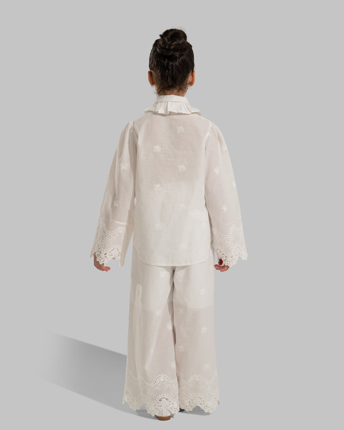 FLORAL EMBROIDERY WIDE LEG PANTS WITH ELASTICATED WAISTBAND WITH BELT