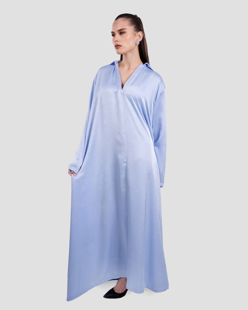SATIN BELTED MAXI DRESS WITH WIDE SLEEVES