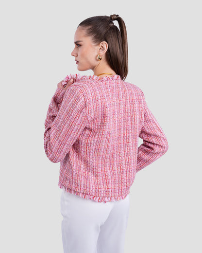 STRUCTURED TWEED JACKET WITH FRAYED TRIM
