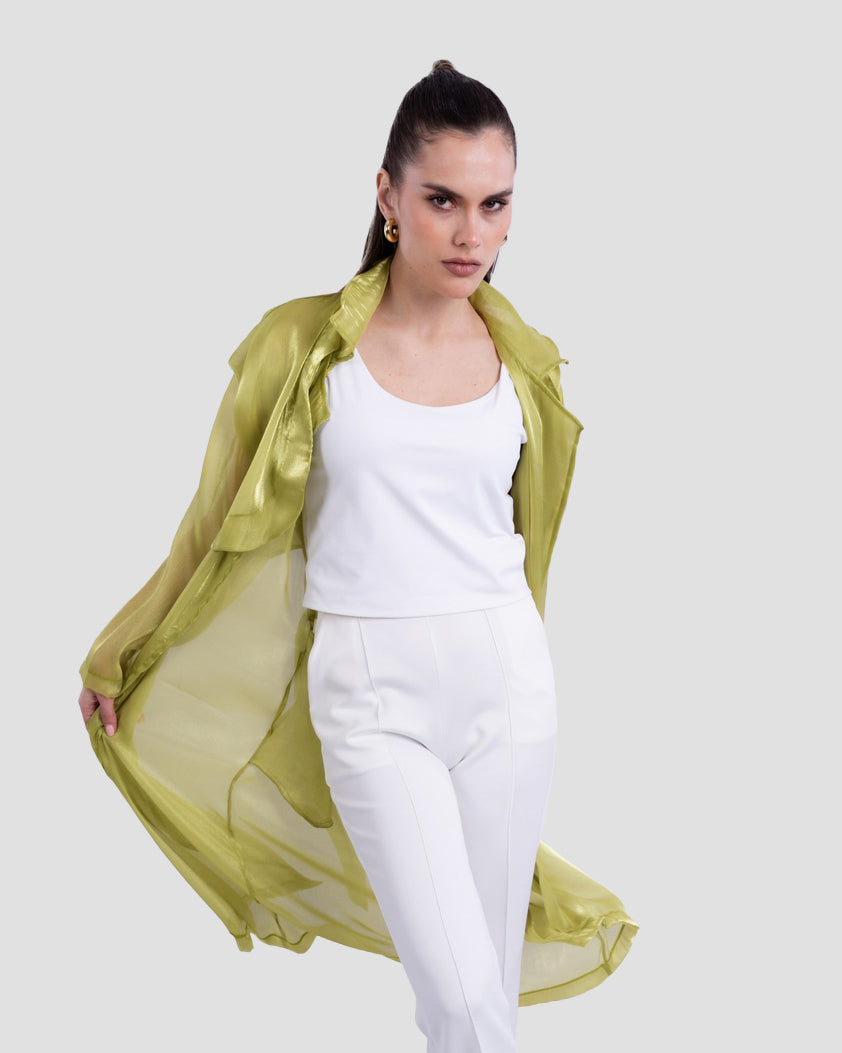 SHEER LONG TRENCH WITH BELT DETAIL