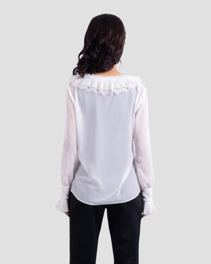 SHEER BLOUSE WITH RUFFLED TRIM