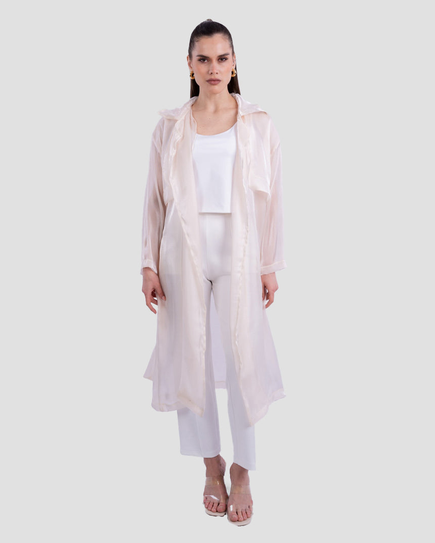 SHEER LONG TRENCH WITH BELT DETAIL