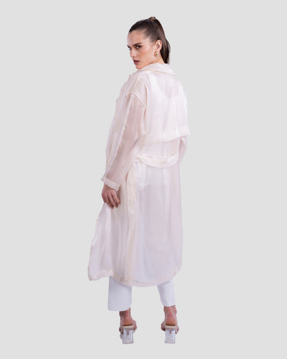 SHEER LONG TRENCH WITH BELT DETAIL