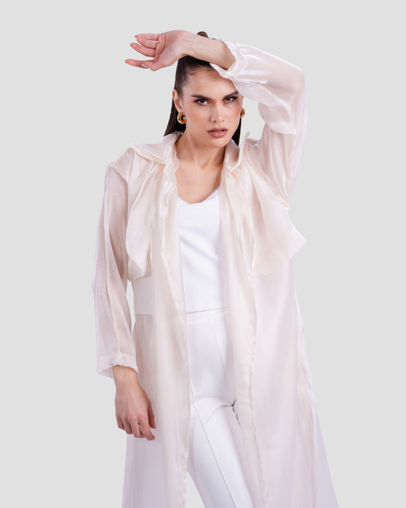 SHEER LONG TRENCH WITH BELT DETAIL
