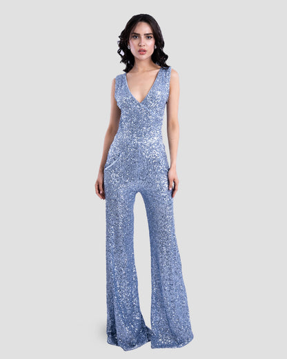 SEQUIN JUMPSUIT WITH V-NECK