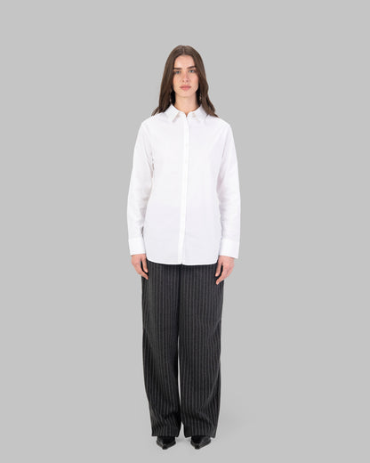 Oversize white collared shirt.
