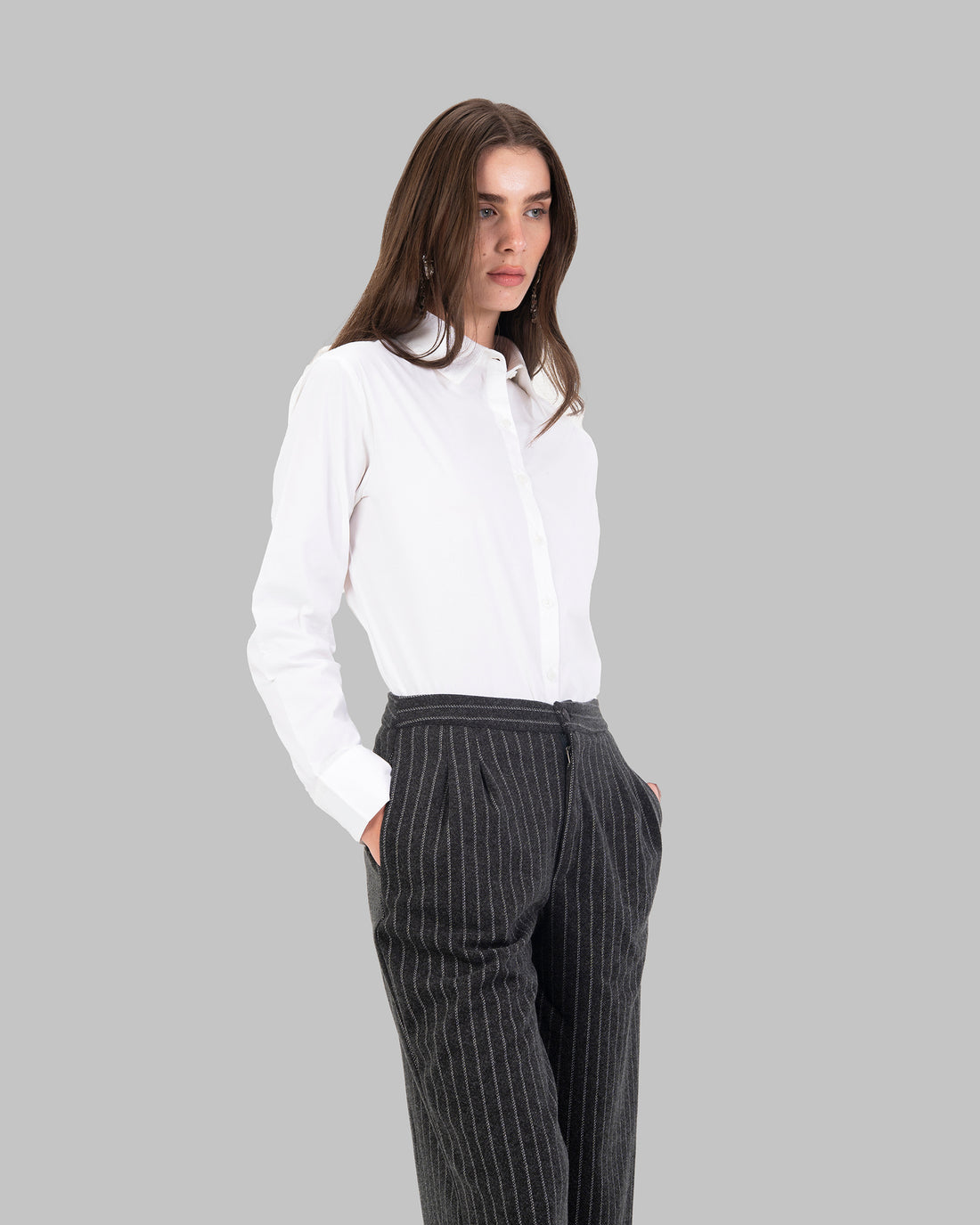 Oversize white collared shirt.