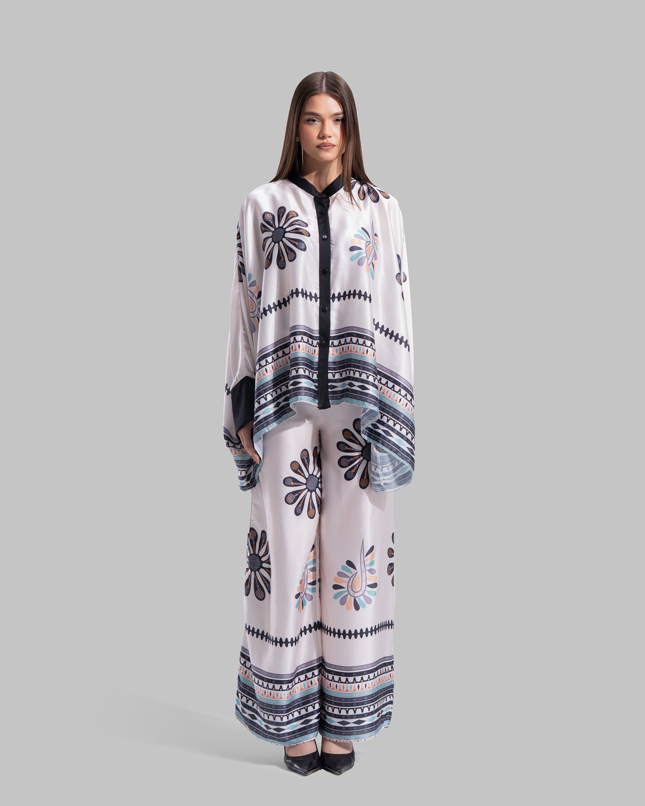 Oversized satin blouse with long sleeves