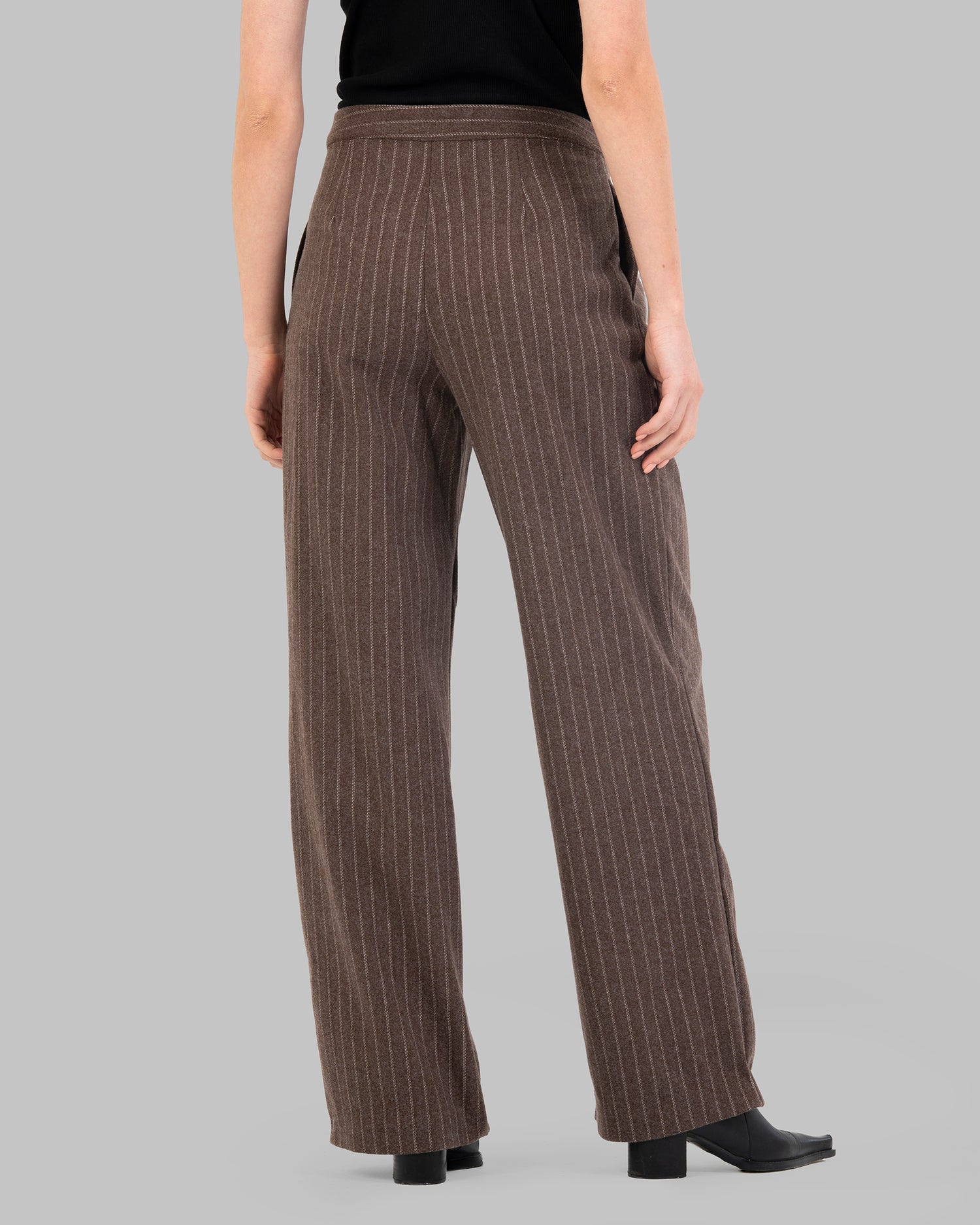 High-Waist Pinstripe Straight  Trousers with Front Pleats.
