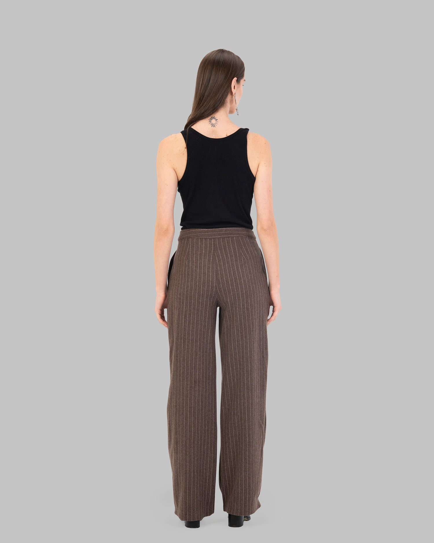 High-Waist Pinstripe Straight  Trousers with Front Pleats.