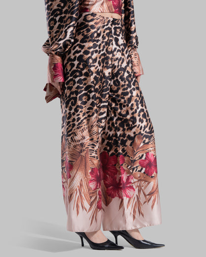 High-waisted pants featuring a bold leopard print.