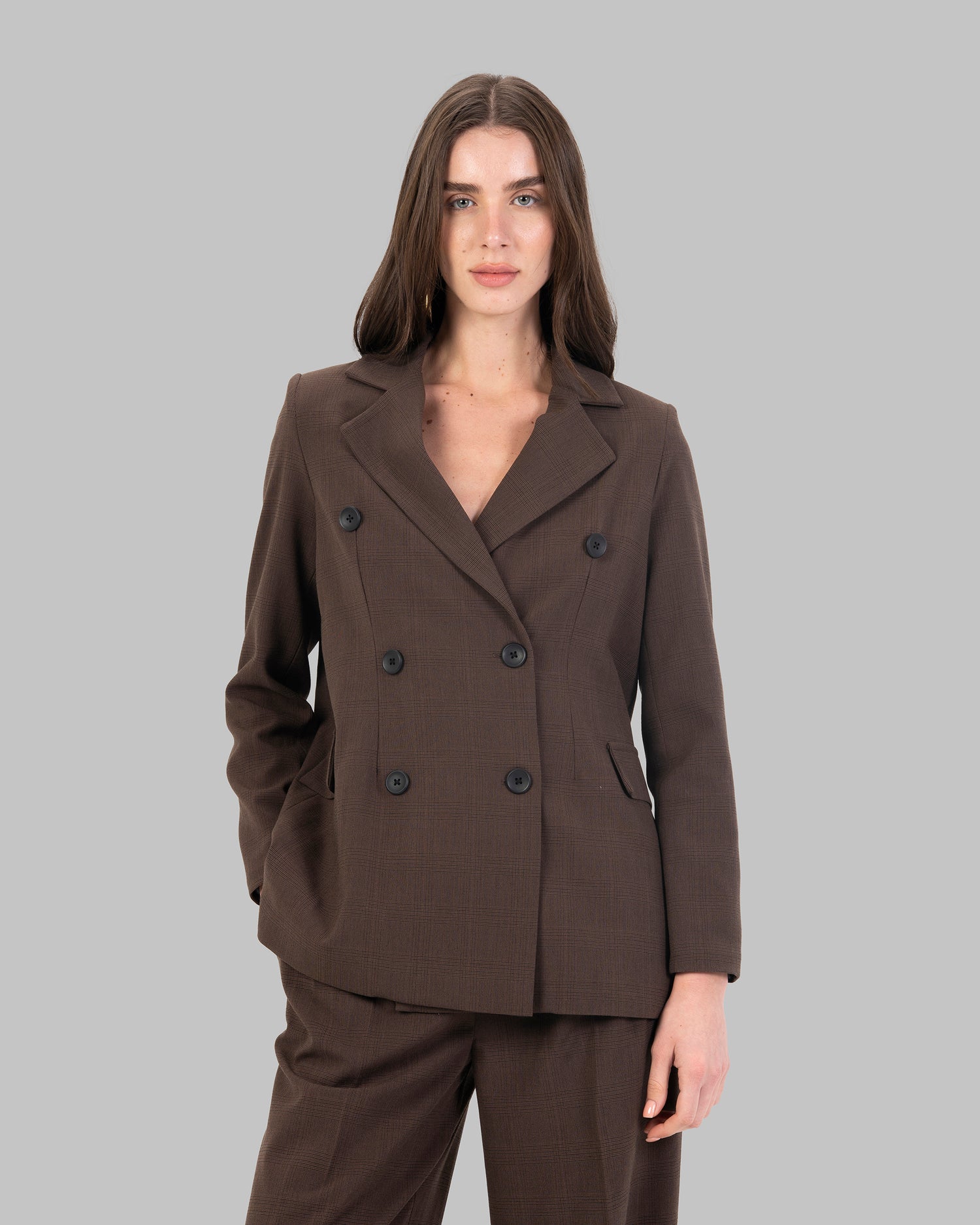 Double-Breasted Blazer Checked Pattern.