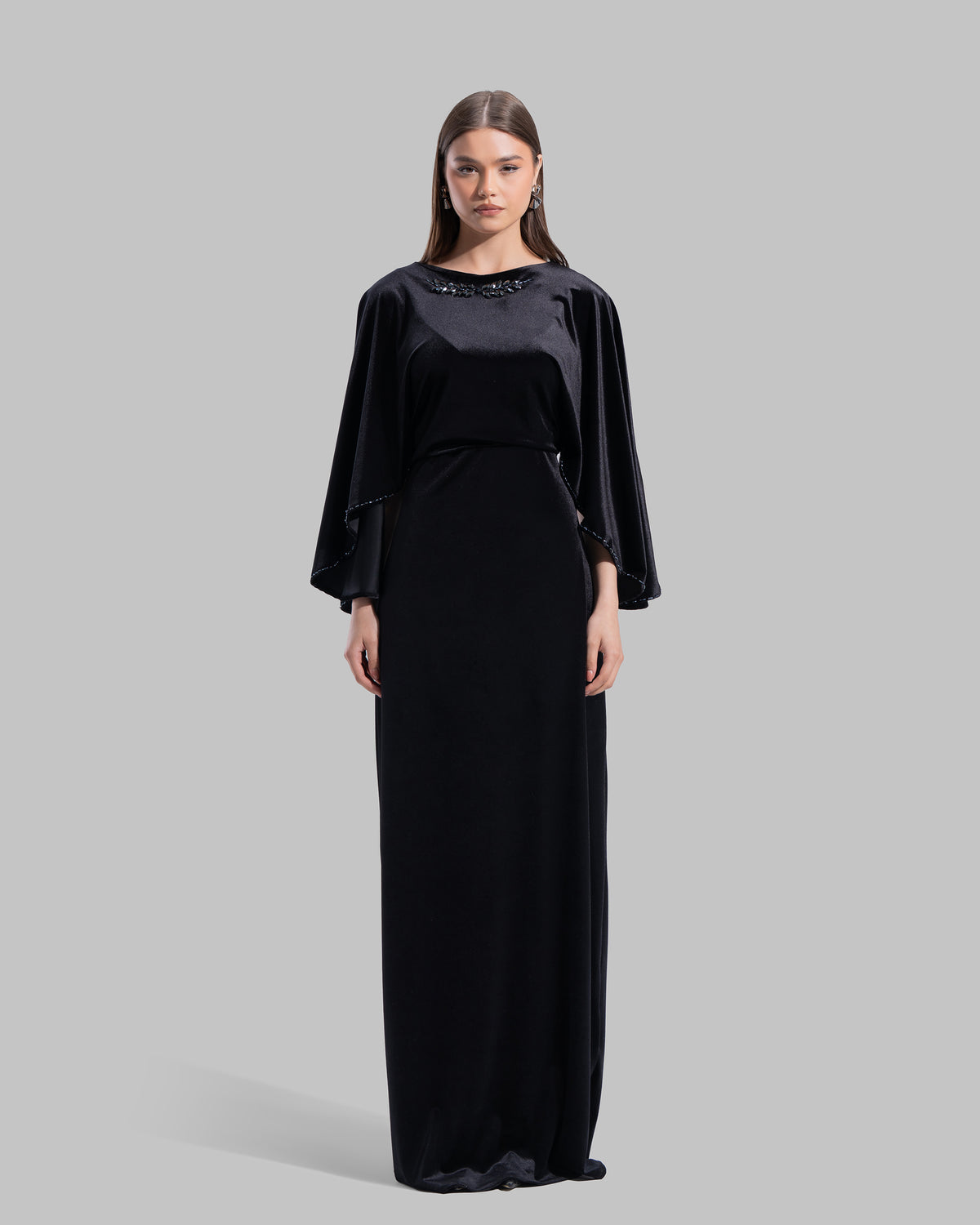 Akosa Ressd Embellished velvet Cape Dress – SA Vandy Vellucci