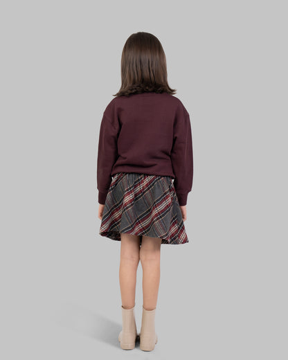 Short wrap-style skirt in a wool-blend plaid fabric