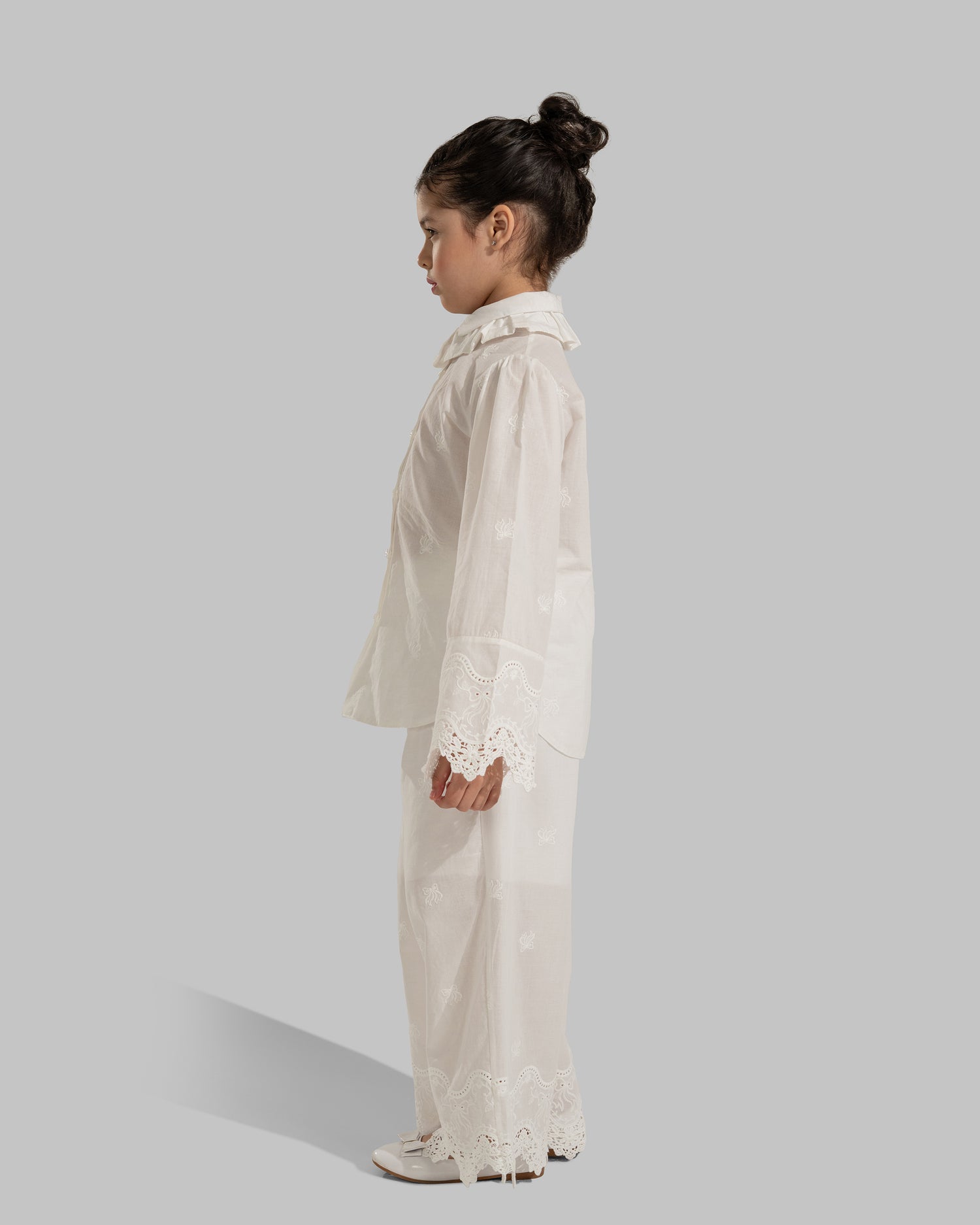 FLORAL EMBROIDERY WIDE LEG PANTS WITH ELASTICATED WAISTBAND WITH BELT