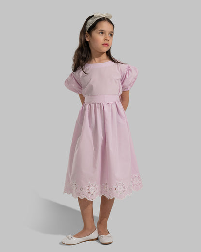 Striped puff-sleeve dress with a matching tie belt.