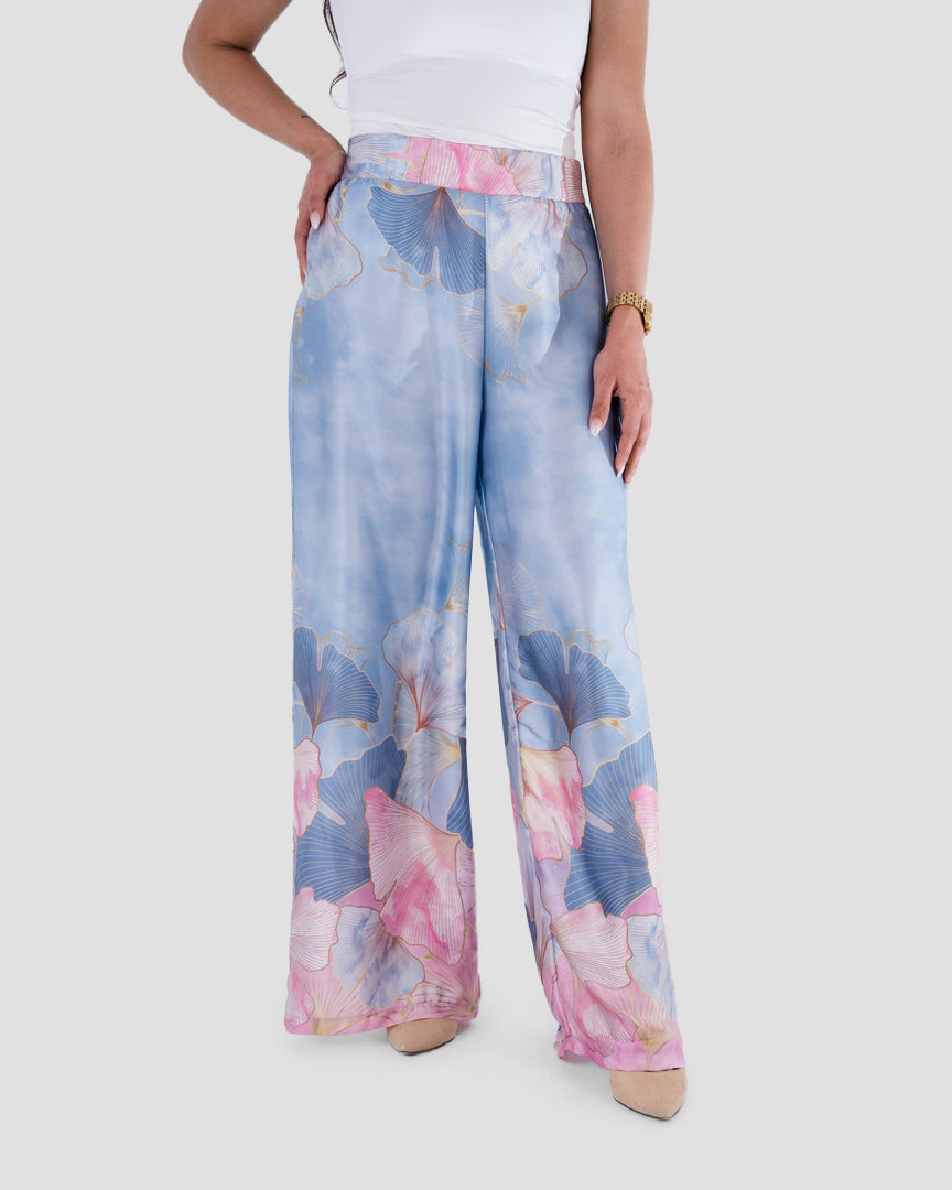 FLORAL PRINT WIDE-LEG TROUSERS
