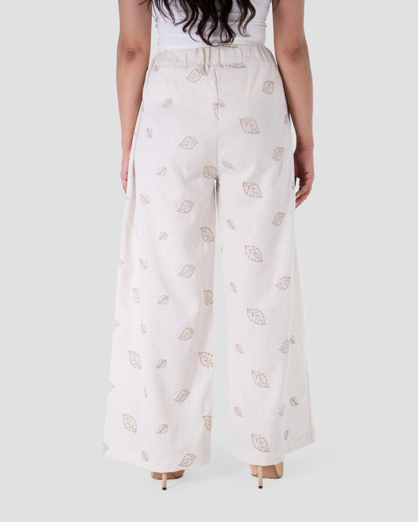 LINEN BLEND WIDE-LEG PRINT TROUSERS