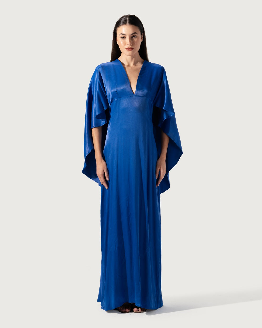 LONG DRESS V-NECKLINE DRAPED WITH CAPE SLEEVE