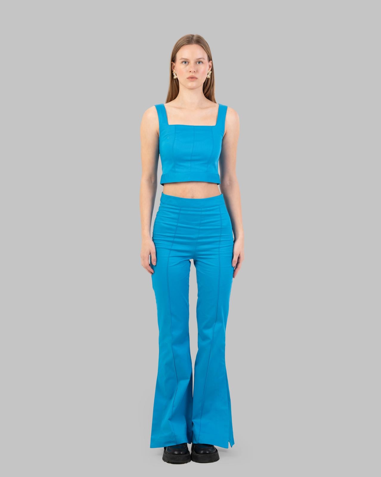 High-Waist Flared Trousers.