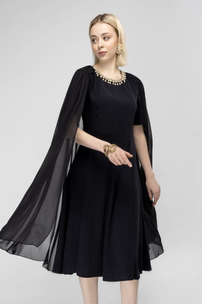 A-LINE MIDI DRESS WITH CAPE SLEEVE