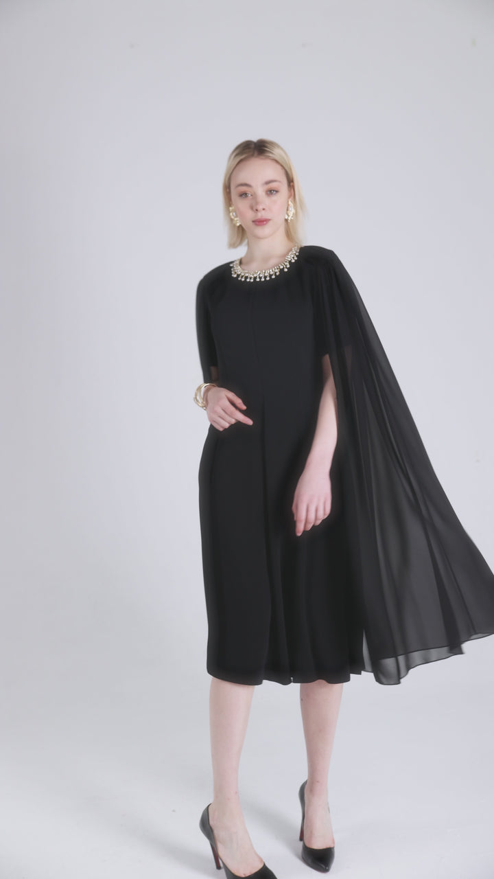 A-LINE MIDI DRESS WITH CAPE SLEEVE